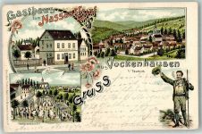 65817 W6239 Vockenhausen , Taunus 1897 Lithographie Gasthaus Nassauer Hof Gartenwirtschaft Wanderer