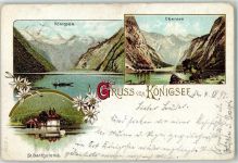 83471 W8240 St. Bartholomä 1897 Lithographie Königsee Obersee St. Bartholomä
