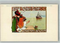 Red Star Line Antwerpen-New York Lithographie Jugendstil Cassiers, H. BOAKC