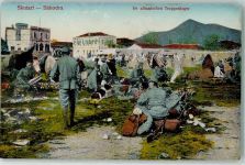 Shkodra Skutari Lithographie im albanischen Truppenlager Soldat Uniform