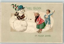 Neujahr Teddybär Kinder Verlag Erika Nr.4719 Schneemann Prägedruck