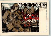 Minnesänger Schiestl Lithographie / Mondschein