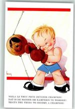 Kleiner Junge boxt einen Punchingball mit dem Konterfei von Hitler Antipropaganda WK II