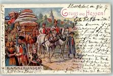 Nr. 104 Kammerwagen auf AK Hess. Tracht, Mandt 1907 Gebrauchsspuren