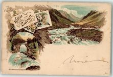 66720 Latour-de-France 1903 Gebrauchsspuren Valle de Lutour Cascade du pont d'Espagne Lithographie