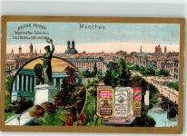 W8000 München Andre Hofer Feigenkaffee Fabrik Denkmal Germania Löwe Lithographie Kaffeewerbung Nota
