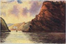56068 W5400 Loreley um 1920 - Loreley, -Loreley-, Rhein, Felsen, Burg, Schiff, Künstler-AK,Karl Rud. Bremer & Co.,sign. Burger AKU2