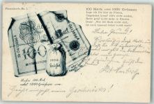Finanzkarte Nr. 1 100 Mark und 1000 Grüßen Geldschein auf AK 1899