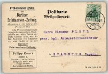 W1000 Berlin Mitte Berliner Briefmarken-Zeitung Philpp Kosack Burgstraße 12 Werbung Druckerzeugnis 1909 Gebrauchsspuren