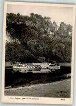 01847 O8351 Bastei Foto AK Ellbeschiff Raddampfer unterhalb der Basteibrücke