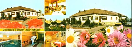 W5409 Hömberg Gasthaus-Pension "Taunusblick", Kegelbahn, 2-fach Klappkarte, mit Kurzinfos Gastronomie KEINE AK