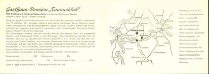 W5409 Hömberg Gasthaus-Pension "Taunusblick", Kegelbahn, 2-fach Klappkarte, mit Kurzinfos Gastronomie KEINE AK