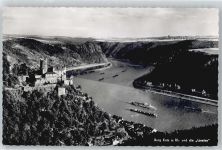 56346 W5422 St. Goarshausen - Panorama Fluss Schiff Burg Berg