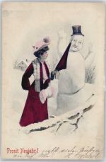 Frau mit Schirm AKU2 Schneemann Künstlerkarte