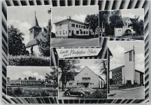 67141 W6708 Neuhofen , Pfalz - Kirche, Sporthalle, VW Käfer