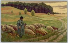 Pastell , Schäfer mit Herde AKU1 Wenau