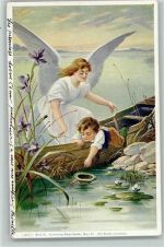 sign Kratky - Serie 31 Halt! Kunstverlag Neuber - Kind im Boot , gute Erhaltung AK Schutzengel 1900