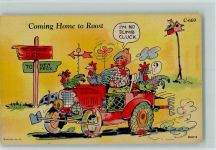 Coming Home to Roost Bauer Hühner Auto Humor Künstlerkarte