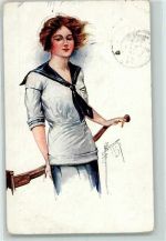 Frau im Matrosenkleid AK Barber, C. 1917 Gebrauchsspuren