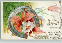 Namenstag Spruch Jugendstil AK Hufeisen 1905 Lithographie / Prägedruck