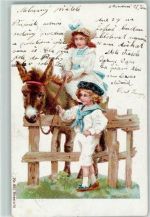 Kinder reiten AK Esel 1905