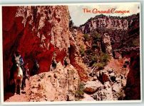 Grand Canyon - Colorful view of a mule trip passing through the famous Needles Eye enroute to the canyon floor
