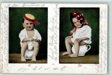 Kinder Er und Sie AK Nachttopf 1903 Gebrauchsspuren