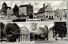 17489 O2200 Greifswald , Hansestadt - Platz der Freundschaft Theater Marienkirche Rathaus