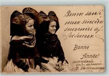 Bonne Annee - Zwei schöne Frauen AK Trachten Elsass 1907