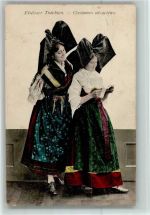 Brief lesen - zwei Frauen AK Trachten Elsass 1910
