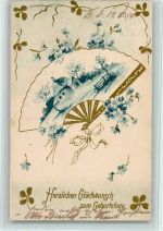 Geburtstag - Jugendstil 1905 AK Fächer Prägedruck