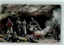 Neujahr - Soldat mit Ziehharmonika, Lagerfeuer AK Kriegsfeiertag 1915
