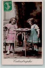 Interieur Jugendstil - handcoloriert - Mädchen Kartenspiel Foto AK