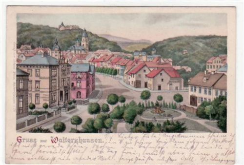 Waltershausen Lithographie Waltershausen i. Thür. Teilansicht Hotel Rudolf gelaufen 1900. Top Erhaltung.