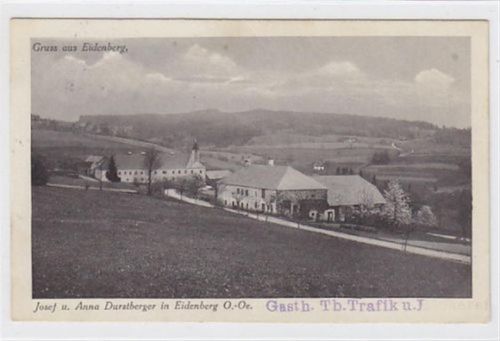 AK von Eidenberg. Gesamtansicht gelaufen am 04.02.1932. Leicht stockfleckig, leichte Stempelspuren, sonst gut erhalten. PLZ 4201.