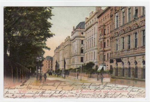 AK Wien 3. Bezirk / III. Bezirk. Boehrhavegasse Cadettenschule gelaufen. Rückseite leicht stockfleckig, sonst gut erhalten.