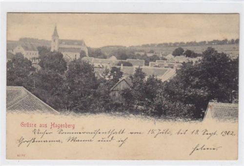 AK von Hagenberg. Teilansicht Kirche.Ungelaufen, handschriftliches Datum vom 15.07.-18.07.1902. Leicht stockfleckig, sonst gut erhalten. PLZ 4232.