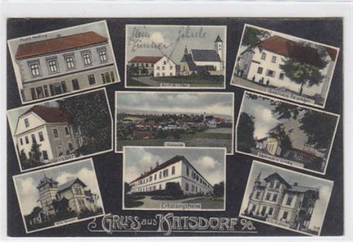 Katsdorf. Ployers Handlung Pfarrkirche Schule Gasthaus Reisinger, Strasser, Gasthaus zur Linde Villa Pointner Villa Buchberger gelaufen am 12.02.1933. Leichter Bug oben rechts, unten links und rechte Seite Mitte, sonst gut erhalten. PLZ 4223.