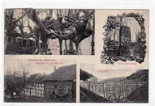 Neustadt mit Talsperre, 300 jährige Linde, Gasthaus zur Sägemühle u. Ruine Ebersburg gelaufen von 1907. Leicht bügig, sonst gut erhalten.