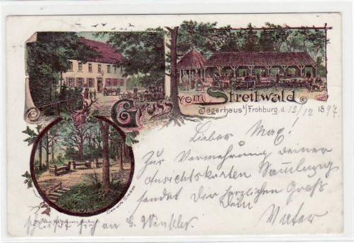 Frohburg Streitwald bei Frohburg, Lithographie mit Jägerhaus gelaufen von 1897. Leichter Knick oben links, Kartenmitte und unten rechts, sonst gut erhalten.