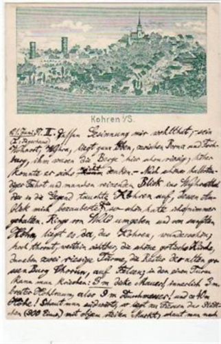 Kohren, Lithographie mit Gesamtansicht. Karte beschrieben. Gute Erhaltung.