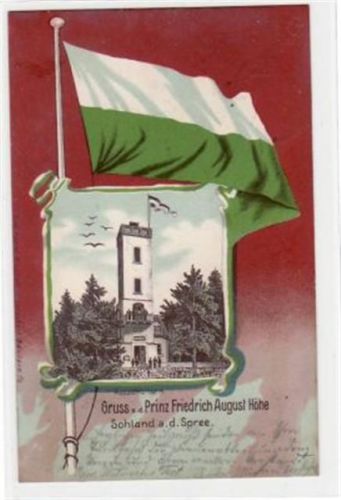 Sohland Sohland mit Gruss von der Prinz Friedrich August Höhe in einer Flagge abgebildet gelaufen ,ca. 1900, Marke entfernt. Leicht bügig, leicht fleckig, sonst gut erhalten.