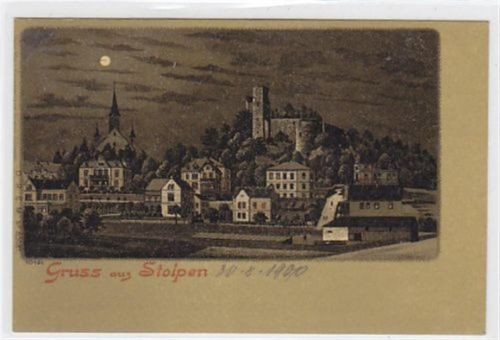 Stolpen Mondschein Lithographie Gruss aus Stolpen. Ungelaufen. Gute Erhaltung.