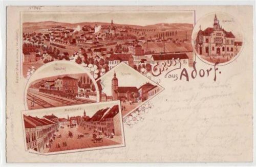 Adorf Adorf, Lithographie mit 5 Abbildungen gelaufen von 1903. Leichter Stempeldurchdruck, leicht stockfleckig, sonst gut erhalten