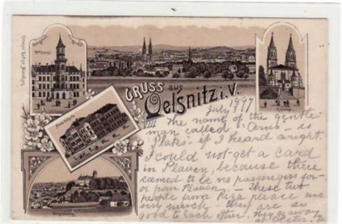 Oelsnitz Oelsnitz, Lithographie mit 5 Abbildungen gelaufen von 1907. Gute Erhaltung.
