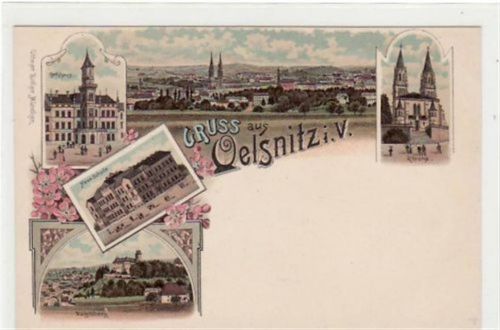 Oelsnitz Oelsnitz, Lithographie mit 5 Ansichten. ungelaufen um 1900 Gute Erhaltung.