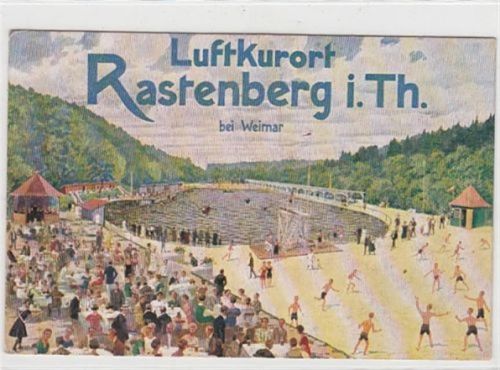 Rastenberg in Thüringen bei Weimar, Künstlerkarte. Schwimmbad ungelaufen Gute Erhaltung.