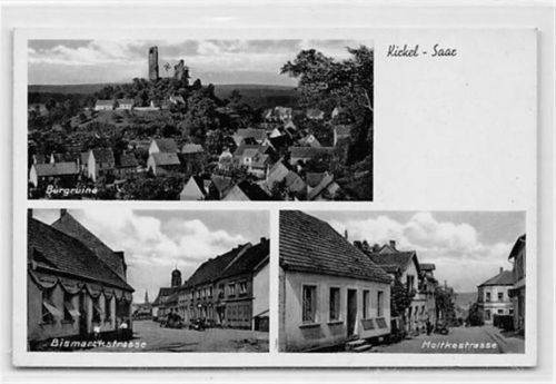 Kirkel an der Saar mit Burgruine, Bismarckstrasse und Moltkestrasse gelaufen. Gute Erhaltung.