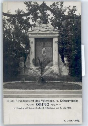 83119 W8201 Obing - 50-jähriges Gründungsfest des Veteranen- uund Kriegsvereins, Kriegerdenkmal, Enthüllung 1921