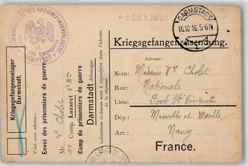 Darmstadt 1916 Kriegsgefangenenpost Chalet